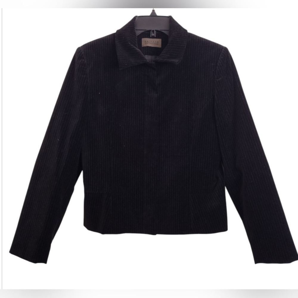Uniform John Paul Richard Black White Pinstripe Velvet Zip Up Blazer